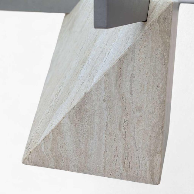 1980s Postmodern Glass Coffee Table With Travertine Base For Sale - Image 18 of 18