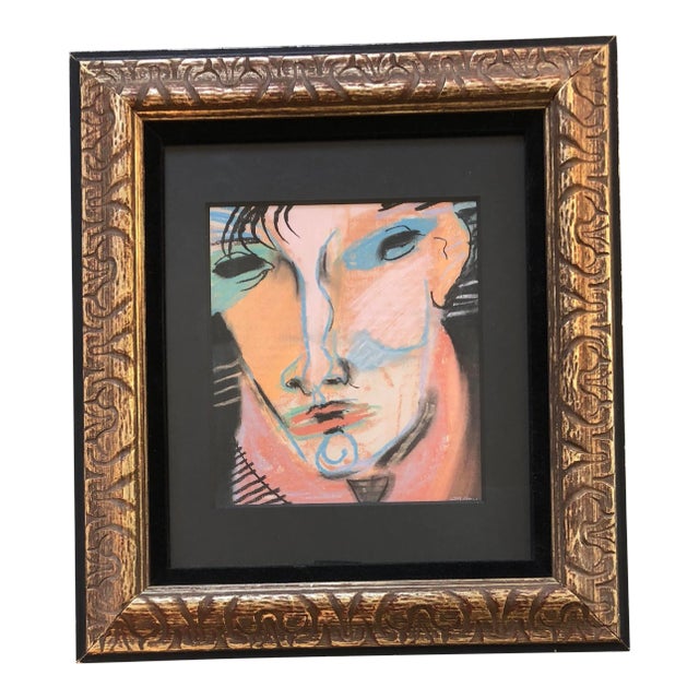Original Vintage Framed Pastel Portrait Signed For Sale