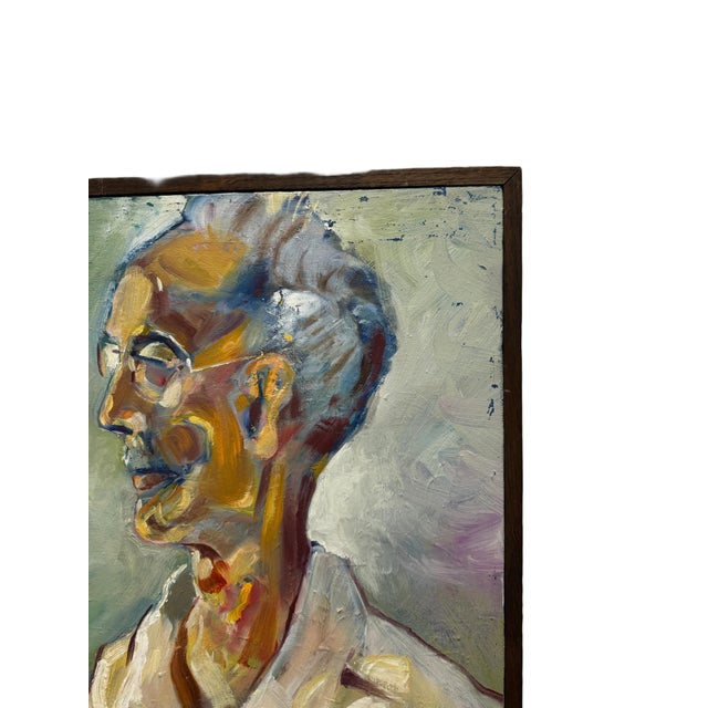 Rustic Elderly Asian Man Deep in Thought, Original Framed Oil on Canvas, by Youngsook Park, Circa 2000s For Sale - Image 3 of 10