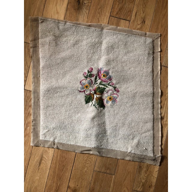 Vintage Floral Needlepoint Textile Pillow / Seat Cover For Sale - Image 4 of 8