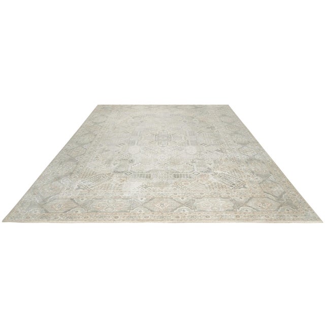 Tessa Bespoke Green Handmade Wool Rug, Country of Origin: India. This exquisite hand-knotted wool piece offers a...