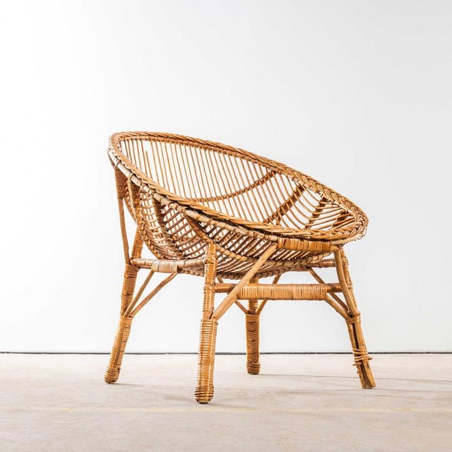 French Rattan Dish Armchair, 1960s For Sale - Image 9 of 9