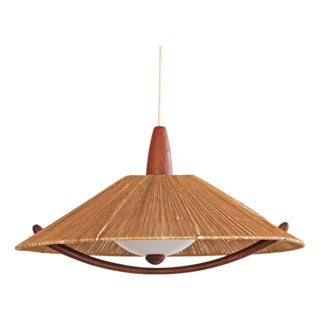 Danish Modern Teak Sisal Pendant Lamp from Temde Leuchten, 1960s For Sale