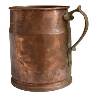 Mid 20th Century Moroccan Hand-Hammered Copper Pitcher with Brass Handle For Sale