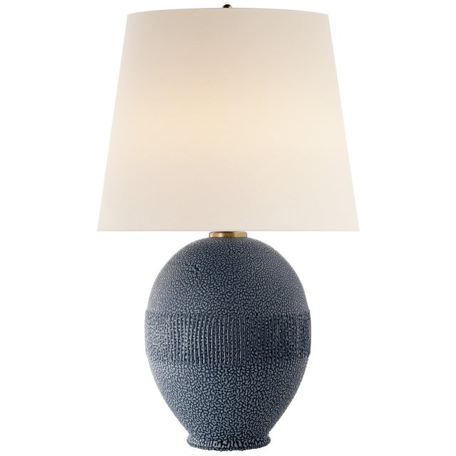 Transitional AERIN for Visual Comfort Signature Toulon Table Lamp in Beaded Blue with Linen Shade For Sale - Image 3 of 5