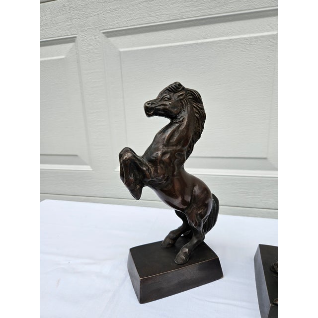 Vintage Bronze Rearing Horse Sculptures or Bookends For Sale - Image 13 of 15