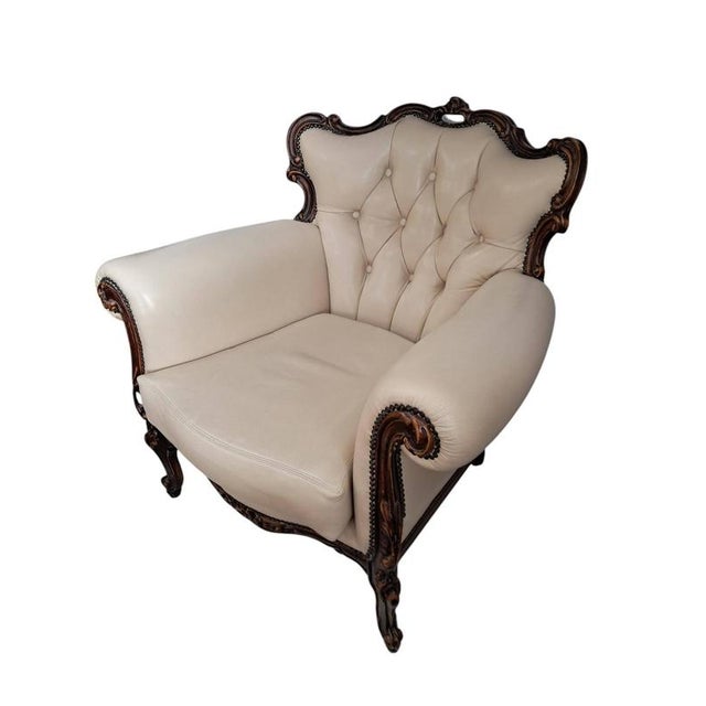 Brown Vintage Baroque Louis XV Buttoned Leather Chesterfield Armchair, 1980s For Sale - Image 8 of 18