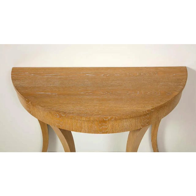 Modern Bespoke Cerused Oak Bobo Demilune Console on Splayed Tapered Legs For Sale - Image 3 of 12