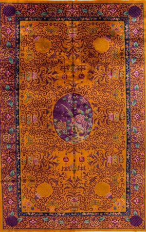 Large Goldenrod Antique Chinese Art Deco Wool Rug 11 Ft 9 X 19 Ft 9 In.