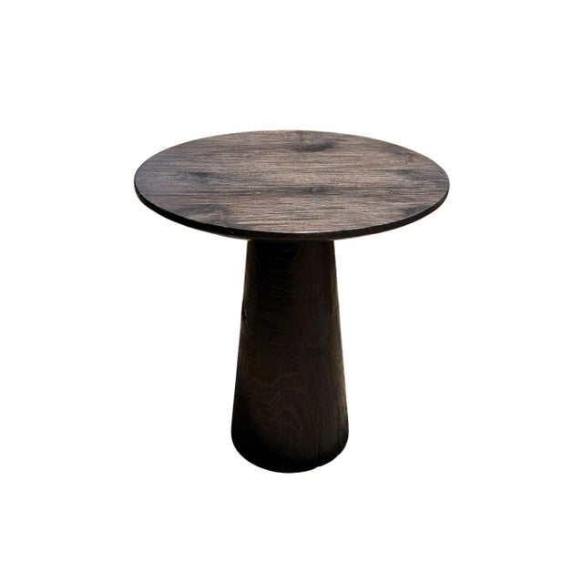 Contemporary Teak Wood Round Side Table, Stunning Textures, Modern Organic, Burnt Finish For Sale - Image 3 of 6