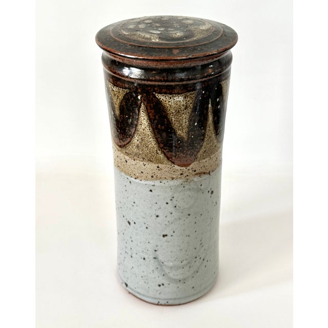 Ceramic Tall Lidded Stoneware Studio Pottery Jar by Bob Hasselle for Clifton Earthworks Pottery For Sale - Image 7 of 15