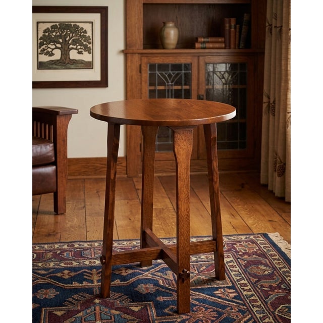 Arts and Crafts / Mission Style Oak Round End Table For Sale - Image 9 of 10
