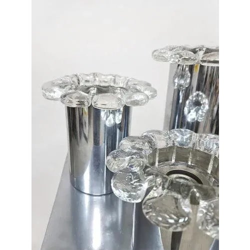 Glass Vintage Chrome and Glass Flower Wall Sconces, 1970s, Set of 3 For Sale - Image 7 of 7