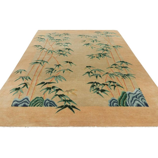 2010s Rug & Kilim’s Chinese Art Deco Style Rug in Gold With Bamboo Floral Patterns For Sale - Image 5 of 7