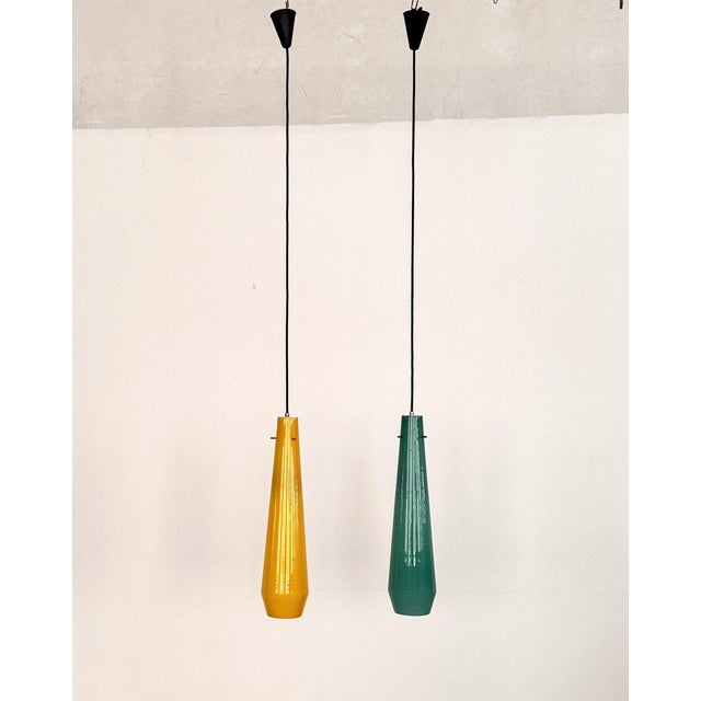 Italian Murano Glass Pendants in Green and Yellow from Vistosi, 1970s, Set of 2 For Sale - Image 9 of 15