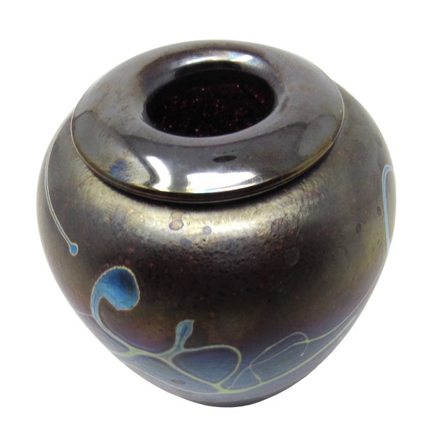 Glass Robert Held Iridescent Glass Vase: Signed 1990s - Art Nouveau Style For Sale - Image 7 of 9
