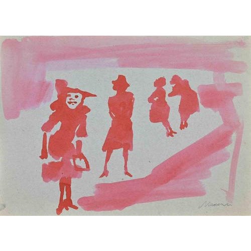 Watercolor on paper realized by Maccari in 1960s. Hand signed lower right. Very good condition. This piece is attributed...