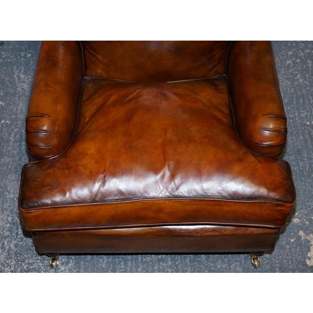 Large Howard Style Hand Dyed Leather Armchairs with Feather Filled Cushions, Set of 2 For Sale - Image 3 of 18