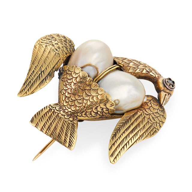 Ealry 20th Century Victorian Pearl Diamond 14k Yellow Gold Bird Brooch For Sale - Image 4 of 6