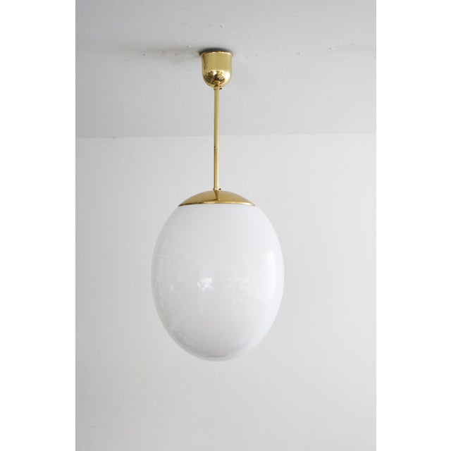Mid-Century Modern Large Pendant Light in Opal Glass and Brass from Glashütte Limburg, 1980s For Sale - Image 3 of 9