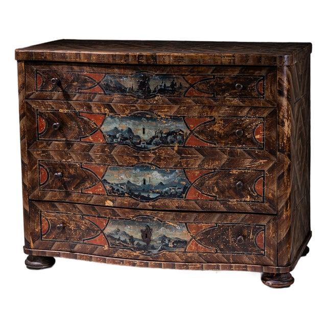 Antique Painted Baroque Chest of Drawers, 1700s For Sale