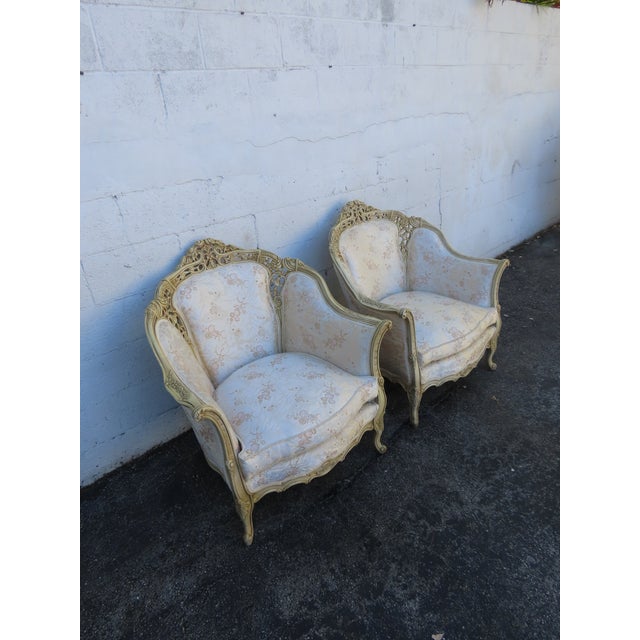 French Heavy Carved Side Lounge Den Fireplace Chairs a Pair 6239 For Sale - Image 10 of 15