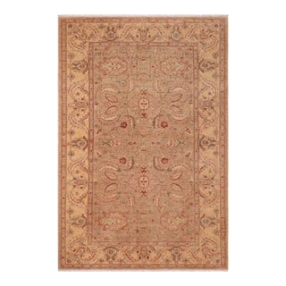 Boho Chic Ziegler Tan Gold Hand-Knotted Wool Rug - 6'3'' X 8'10'' For Sale