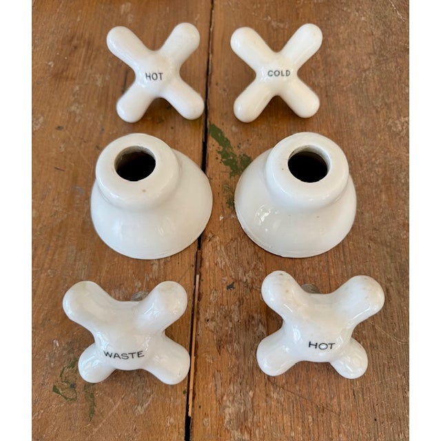 Ceramic Vintage Porcelain Bathroom Faucet Knobs & Escus For Sale - Image 7 of 8