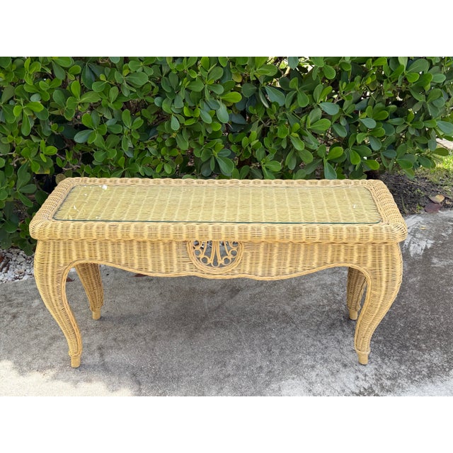 Vintage Sculptural Rattan Console Table With Glass Top For Sale In Naples, FL - Image 6 of 13