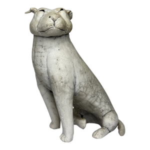 Vintage Hand-Modelled Studio Pottery American Pit Bull Terrier Dog Sculpture With Ivory Raku-Inspired Surface
