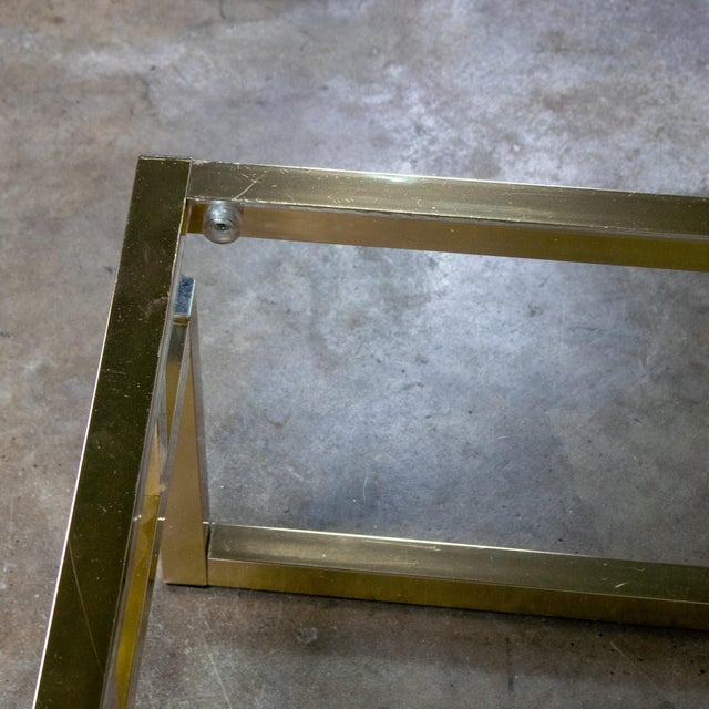 Late 20th Century Modern Coffee Table Brass Toned Anodized Aluminum Frame With a Glass Inset Top For Sale - Image 13 of 18