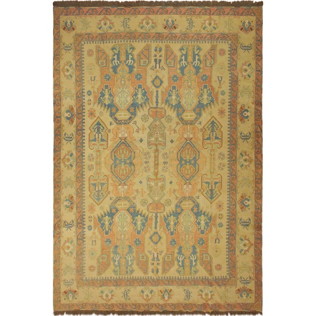 Shabby Chic 1980s Tribal Soumakh Lt. Tan/Orange Wool Rug - 10'5 X 12'3 For Sale - Image 3 of 12