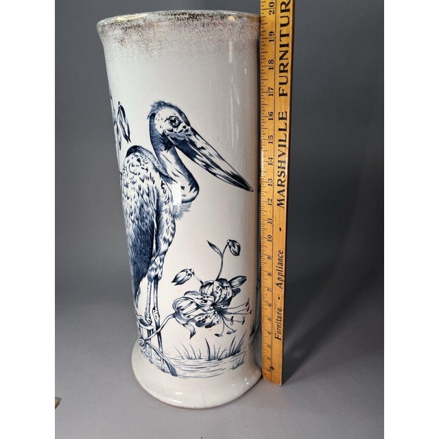 Early 1900s Maddocks Lamberton Works Royal Porcelain Umbrella Cane Stand Blue Stork Antique For Sale - Image 12 of 12