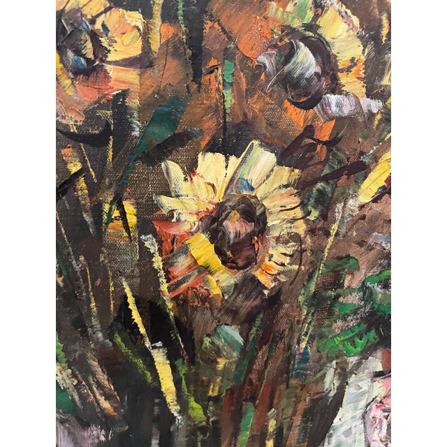 Impressionist Vintage Still Life Painting of Flowers & Fruit For Sale - Image 3 of 9