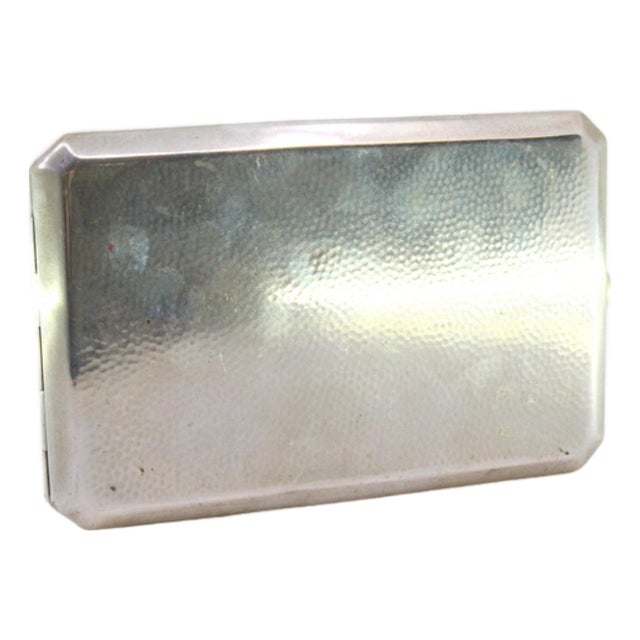 Hammered Silver Cigarette Case with Gold Interior and Chamfered Corners For Sale