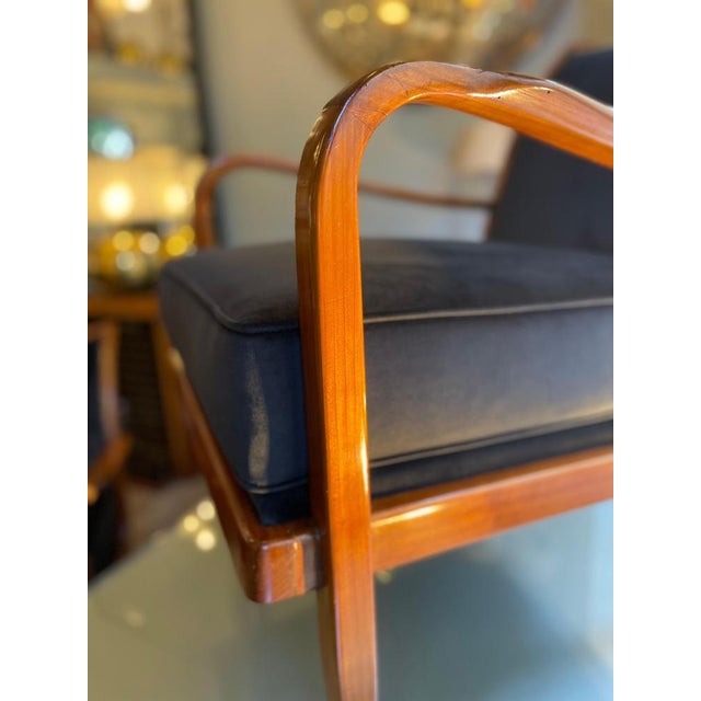Cherrywood Chairs with Black Velvet Cushions, 1940, Set of 2 For Sale - Image 11 of 17