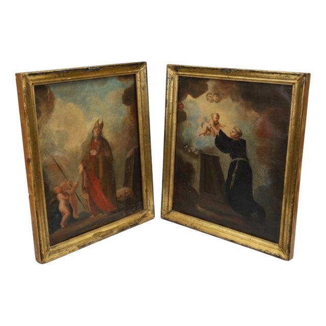 Figurative Composition, 18th Century, Oil Painting on Canvas, Framed, Set of 2 For Sale