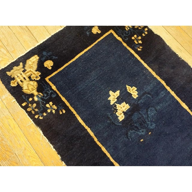 1900s Blue Antique Chinese Vase Art Deco Peking Hand Knotted Rug 2' X 2'10" For Sale - Image 4 of 8