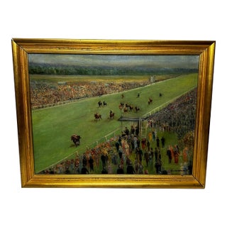 British High Society Horse Racing Oil Painting Winning at Royal Ascot For Sale