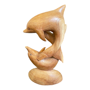 Vintage Wood Carving Duo Dolphin Sculpture