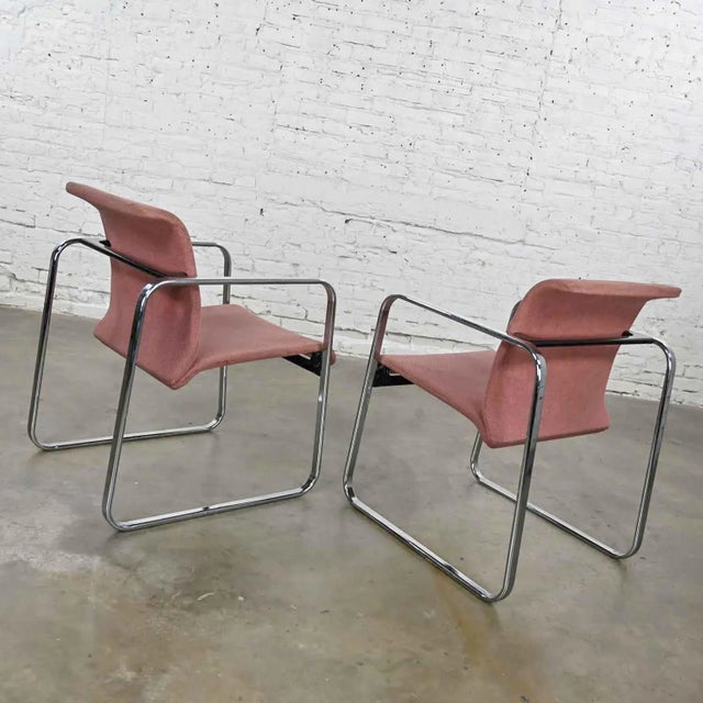 Mid-Century Modern Vintage Mid-Century Modern Mauve Hopsacking & Chrome Tubular Chairs by Peter Protzman for Herman Miller For Sale - Image 3 of 13