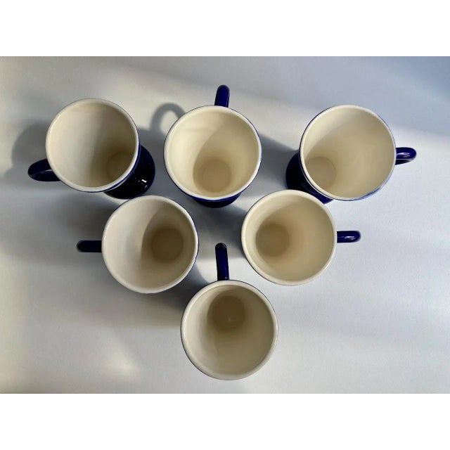 Mid 20th Century Royal Blue Handled Ceramic Mugs - Set of 6 For Sale In New York - Image 6 of 13