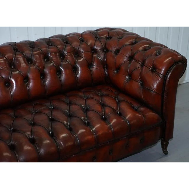 Small Victorian Whisky Brown Leather Chesterfield Sofa For Sale - Image 9 of 18