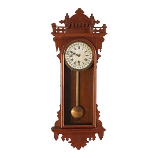 Oversized Antique Chip Carved Walnut Calendar Clock C1890 For Sale