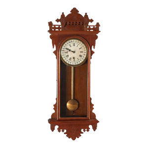 Oversized Antique Chip Carved Walnut Calendar Clock C1890