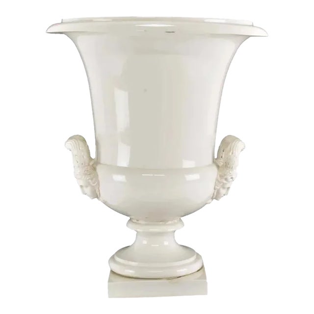 Antique Early 19th Century French Empire Porcelain Campagna Urn with Mask Handles For Sale