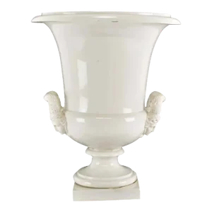 Antique Early 19th Century French Empire Porcelain Campagna Urn with Mask Handles