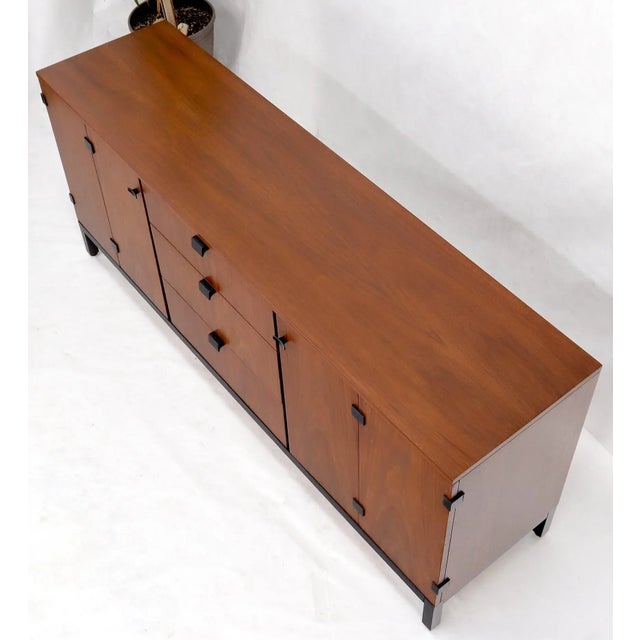 Wood American Walnut 9 Drawers Two Doors Compartment Long Dresser Credenza Restored For Sale - Image 7 of 13