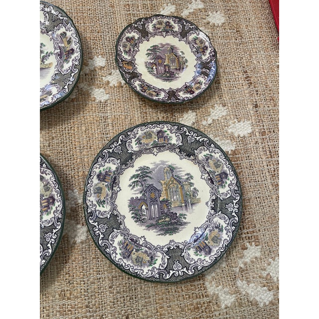 Purple 1910s Lot of Petrus Regout & Co. Maastricht Abbey Dinner Plates Platter Plates Dishes For Sale - Image 8 of 12