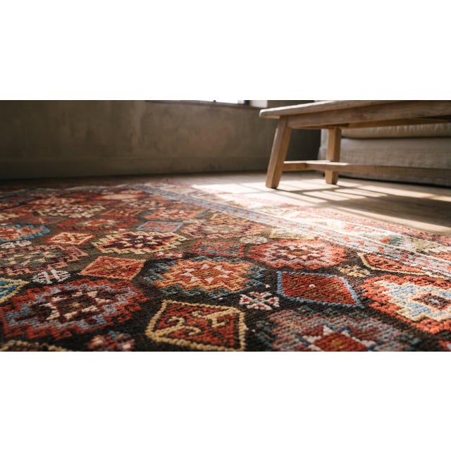 1880s Brown Geometric Tribal Caucasian Kazak Rug 3'6" X 6'3" Handknotted Wool Carpet For Sale In New York - Image 6 of 8